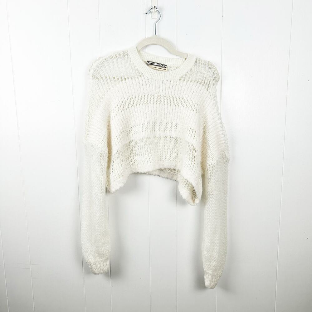 Kimchi Blue White Cropped Long Sleeve Sweater Small